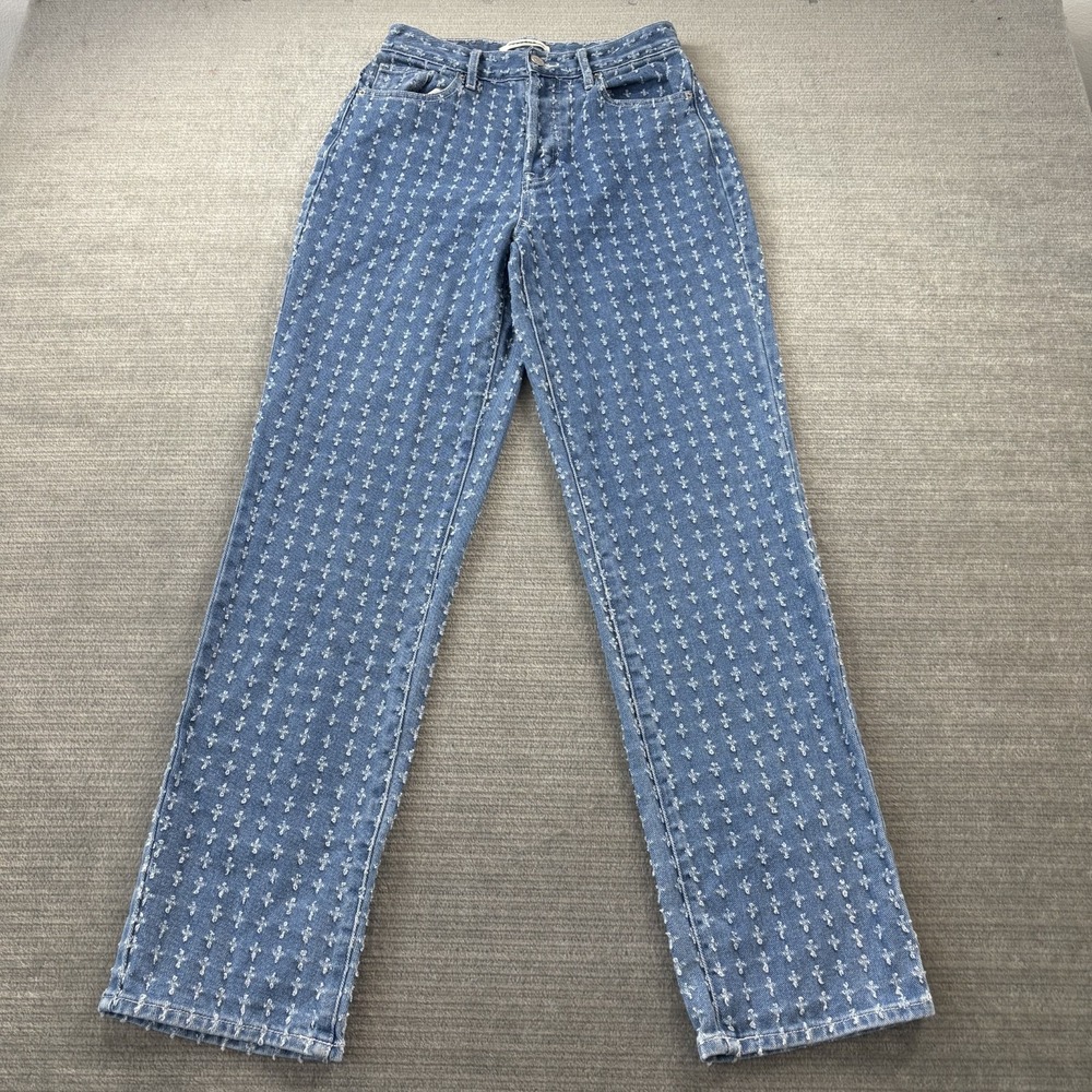 Pacsun Denim Dad Jean Womens 25 High Waist AO Cross Stitch Pattern Straight Leg